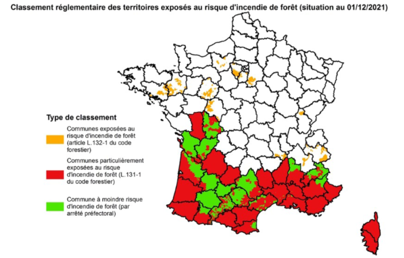 Classement réglementaire des territoires exposés au risque d'incendie de forêt